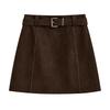 Plus Size Coffee Color Suede Velvet High Waist A-line Skirt – Anti-exposure, Hip-hugging, Short, for Women