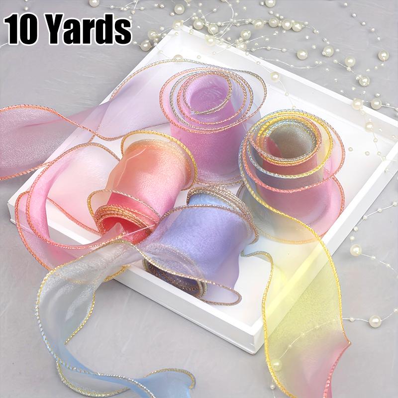 4cm X 10Yards/Roll Wrapping Ribbon Bouquet Packaging Sewing Accessories Party Colorful Gradient Hair Accessory Making Multi-Color