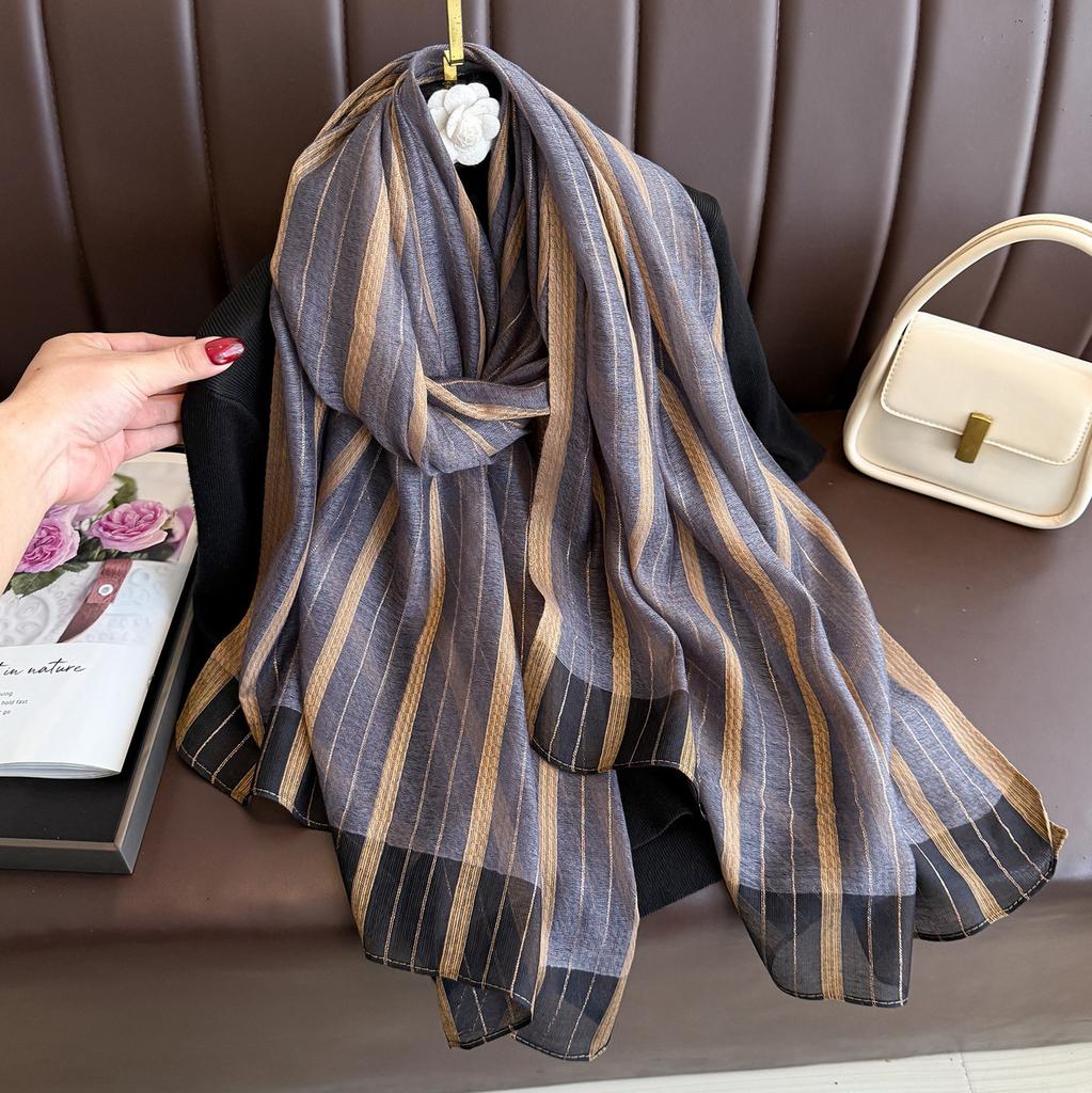 Brand Women Silk Scarf Female Stripe Foulard Femme Pashmina Shawls And Wrap Big Size Scaves Beach Towel Bandana Muslim Hijab