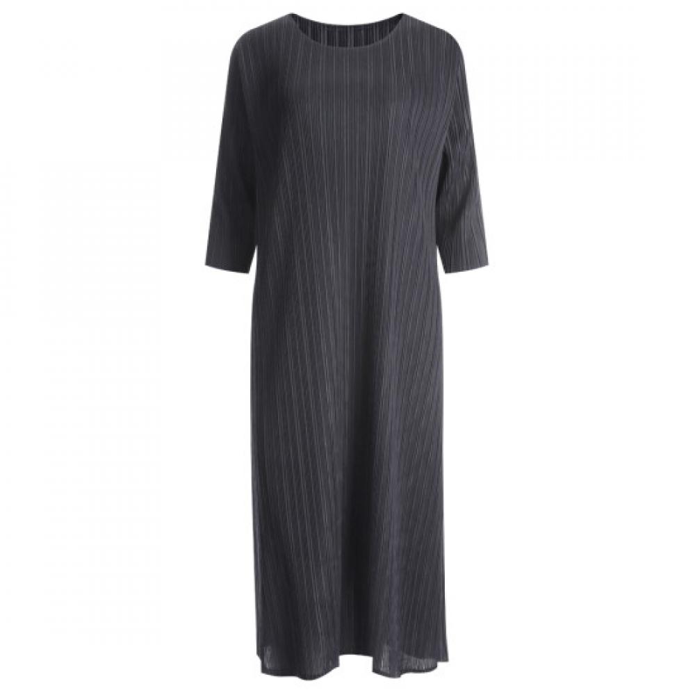 Shop Women Round A Line 7 Point pleAted Long Dress chArcoAl Ble Wdr 1745