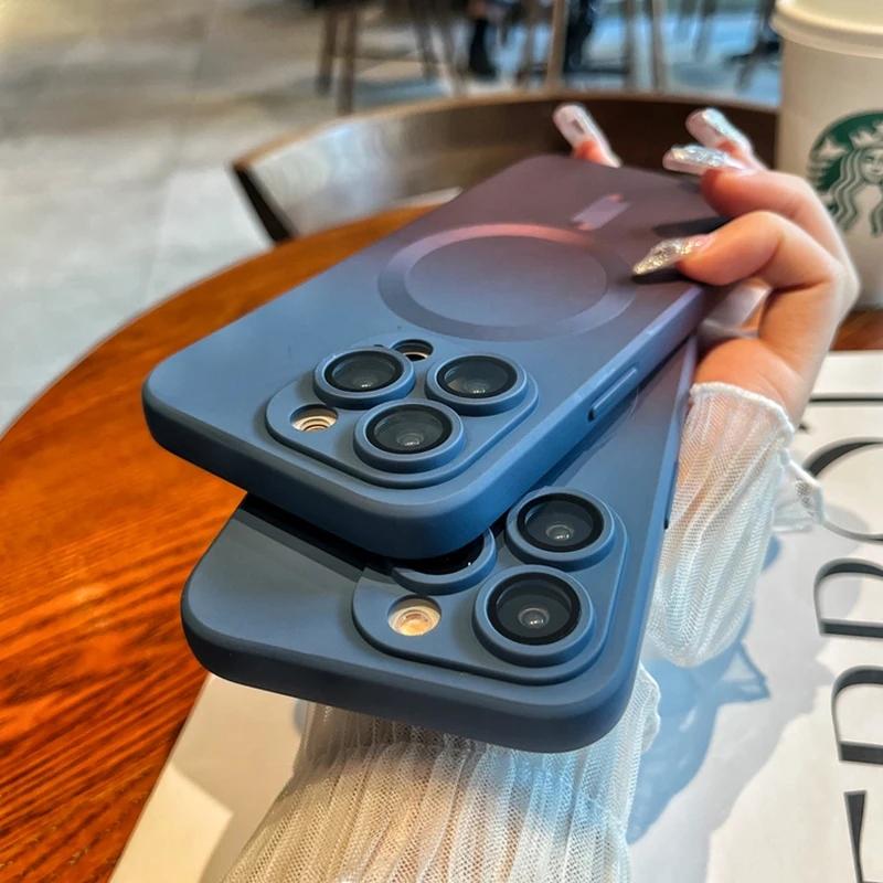 Luxury Gradient Soft Silicone Case For Magsafe Wireless Magnetic Charge For iPhone 15 14 12 11 13 Pro Max Plus Matte Color Cover