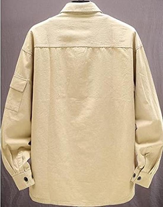 Aspersio Long Sleeve Work Shirt with Stylish Top for Casual Visual American Open Long Business Basic Shirt Yellow Collar, Men, Military, Button-Down