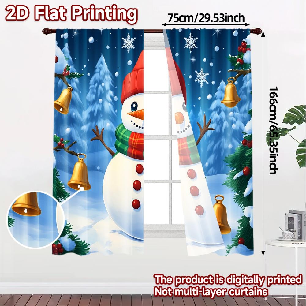 2pcs,Curtains Cute Snowman Winter Christmas Festive (2) Chic Chic Curtains Versatile Polyester Fabric Curtains Thermal