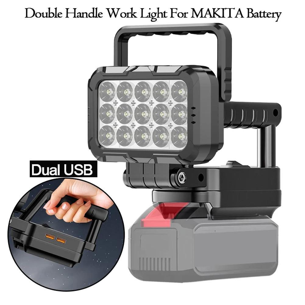 Double Carry Handles Work Light for Makita 18V Battery Flashlight Portable LED Lamp Cordless Floodlight With USB Charging P X5T8
