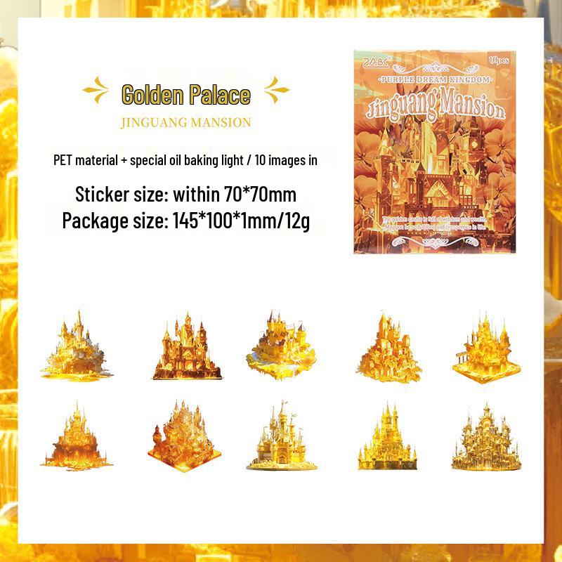 ZABC Sky Fortress Series: Large Oil Shell Decorative Stickers, 10 Sheets, 6 Styles