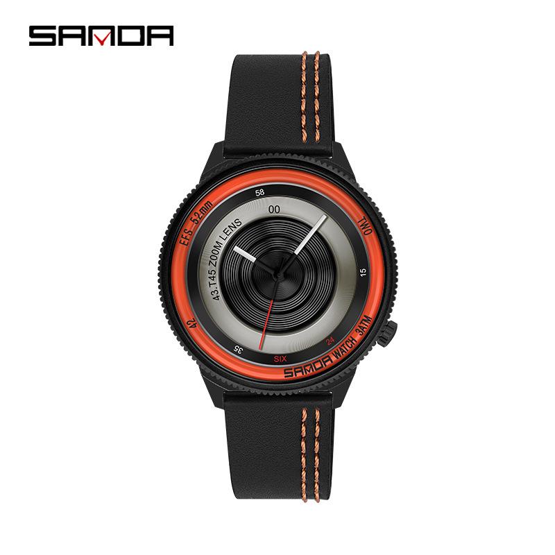 Sanda Men s Trendy Waterproof Quartz Watch with Leather Strap - Photographer Series, Cool Korean Style.