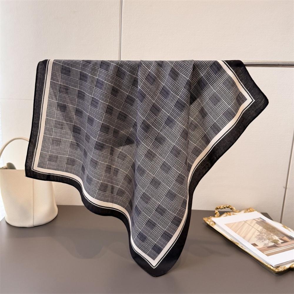 Plaid Print Headscarf Bandana Cotton Feel Neckerchief Square Scarf Women Decorate Hijab Skinny Office Wrap Shawl Soft Head Scarf