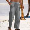 Men Pants Drawstring Elastic Waist Straight Leg Loose Solid Color Pockets Sweat Absorption Daily Wear Casual