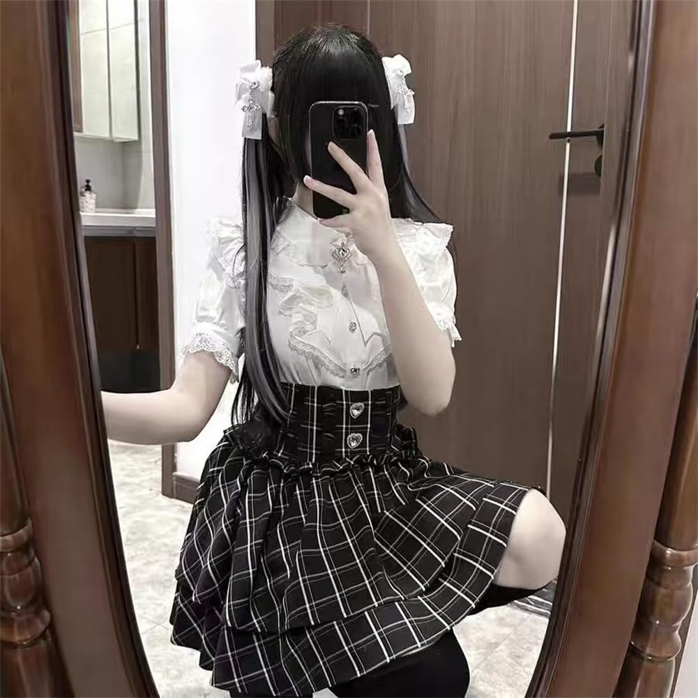 Mini Pleated Skirt with Everyday Harajuku Style [KEWJYUE] Landmine-style Ruffles, High-Waisted, Slimming, Above-the-Knee, Leg-Slimming, Cute,