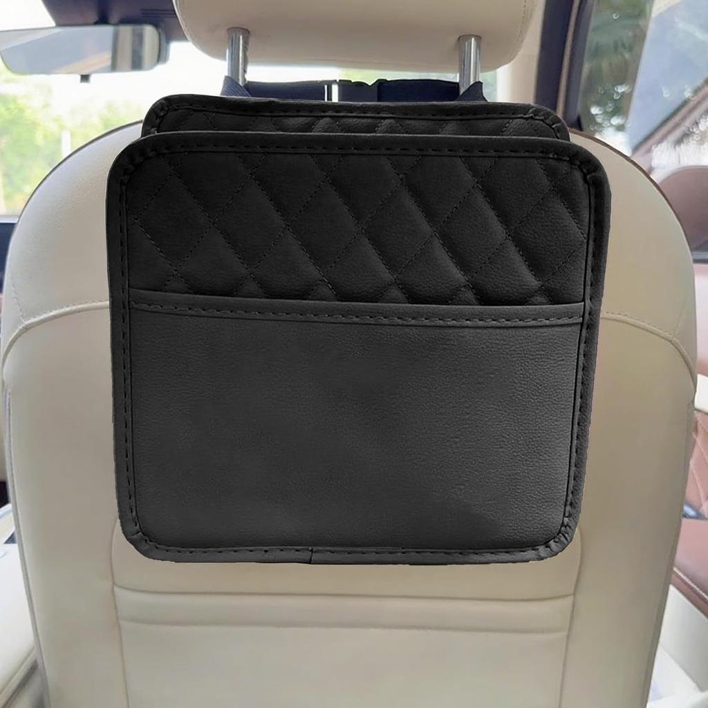 Car Seat Back Organizer, PU Leather Vehicle Backseat Hanging Storage Pocket, Multipurpose Auto Travel Essentials Accessories For Kids & Adults,