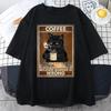 Coffee Because Murder Is Wrong Black Cat Drinks Coffee Funny TShirt Oversized Hip Hop T Shirt Cotton Tops Short Sleeves Clothes