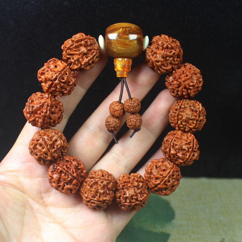 Five-Lobed Rudraksha Bodhi Bracelet with Ox Bone & Beeswax, Buddhist Prayer Beads Mala for Men Women