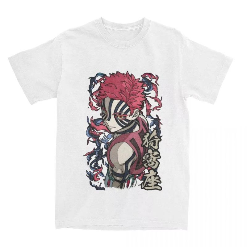 Trend Four Seasons 2025 Cosplay Neutral Akaza Kimetsu No Yaiba T-Shirt Demon Slayer Tanjiro Unisex Black Tshirt All Sizes
