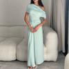 European and American Women's Clothing Spring and Summer New Diagonal Collar Short-sleeved Dress Shrink Pleated Hip-wrapped Temperament Long Dress