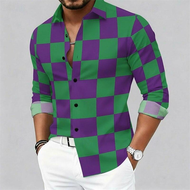 Carnival Men's Graphic Plaid Shirt Button Up Shirt Long Sleeve Casual Comfortable Resort Outdoor Streetwear Holiday