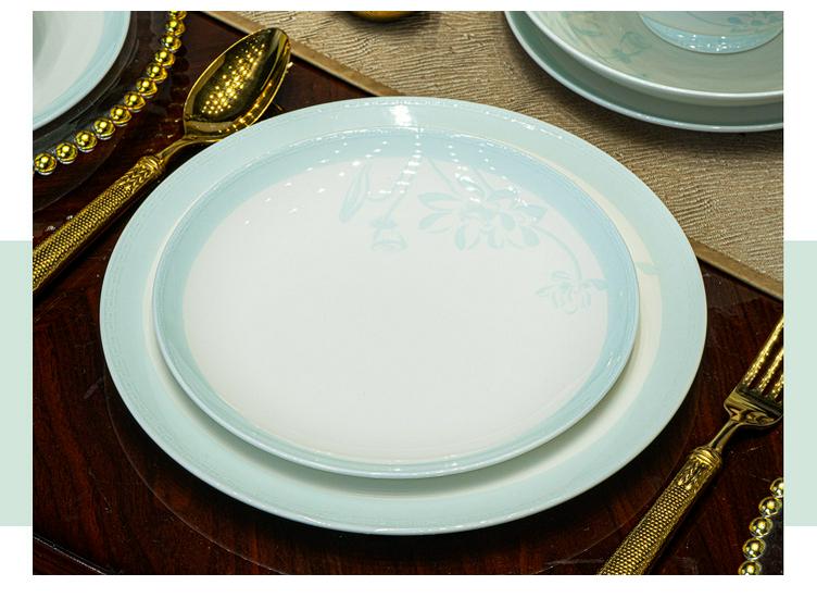 Tangshan Bone China Tableware Set: Underglaze Rice Bowls, Plates, Noodle & Soup Bowls, Chopsticks Combination.