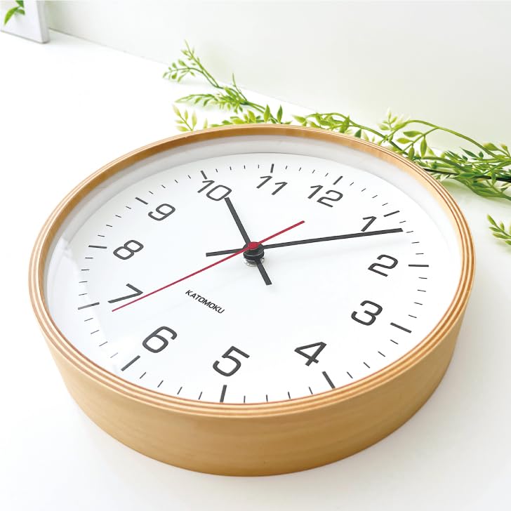 KATOMOKU kryssfinerklokke 4 km-44NA veggklokke kontinuerlig sekundviser diameter 25,2 cm (kvarts klokke)