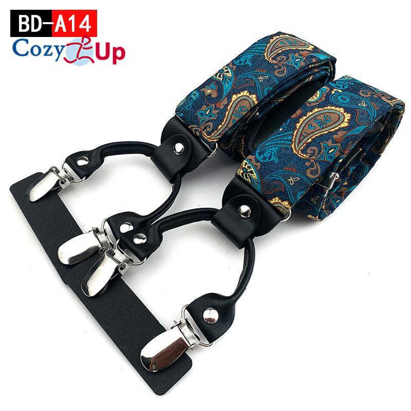 Suspensórios masculinos adultos em forma de Y com 6 clipes em tecido jacquard de couro com alça traseira elástica ajustável com ganchos giratórios e tiras elásticas nas costas em Y