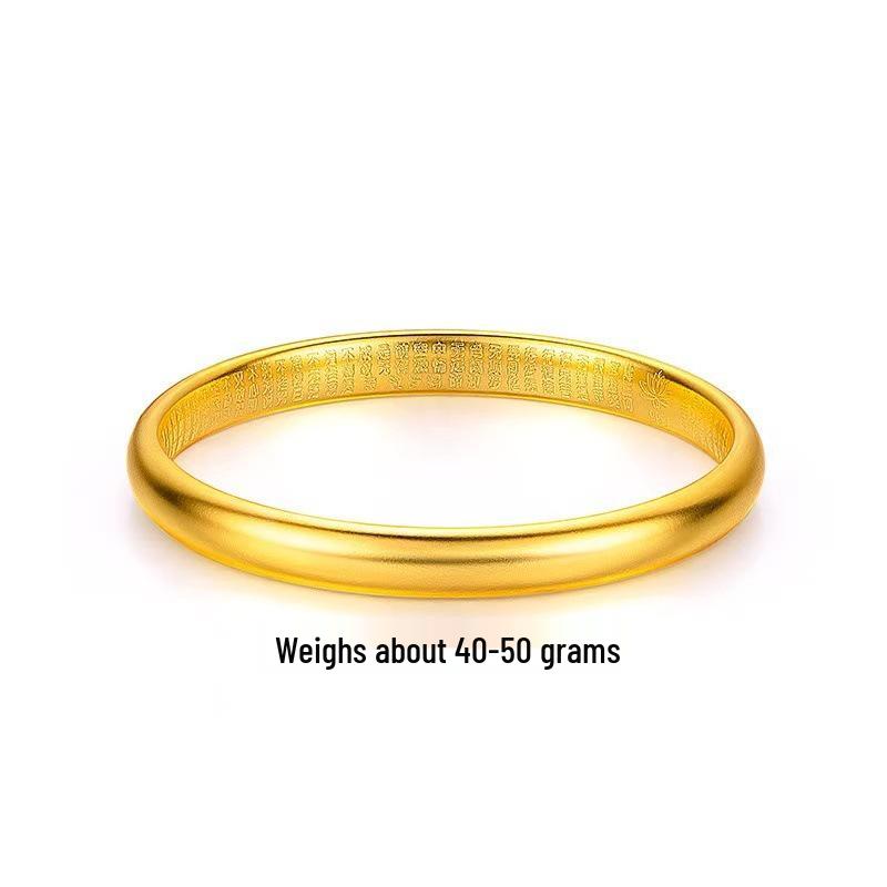 Gold-Plated Lotus Heart Sutra Women's Bracelet - Niche Luxury, Wide Solid Design, Ancient Style