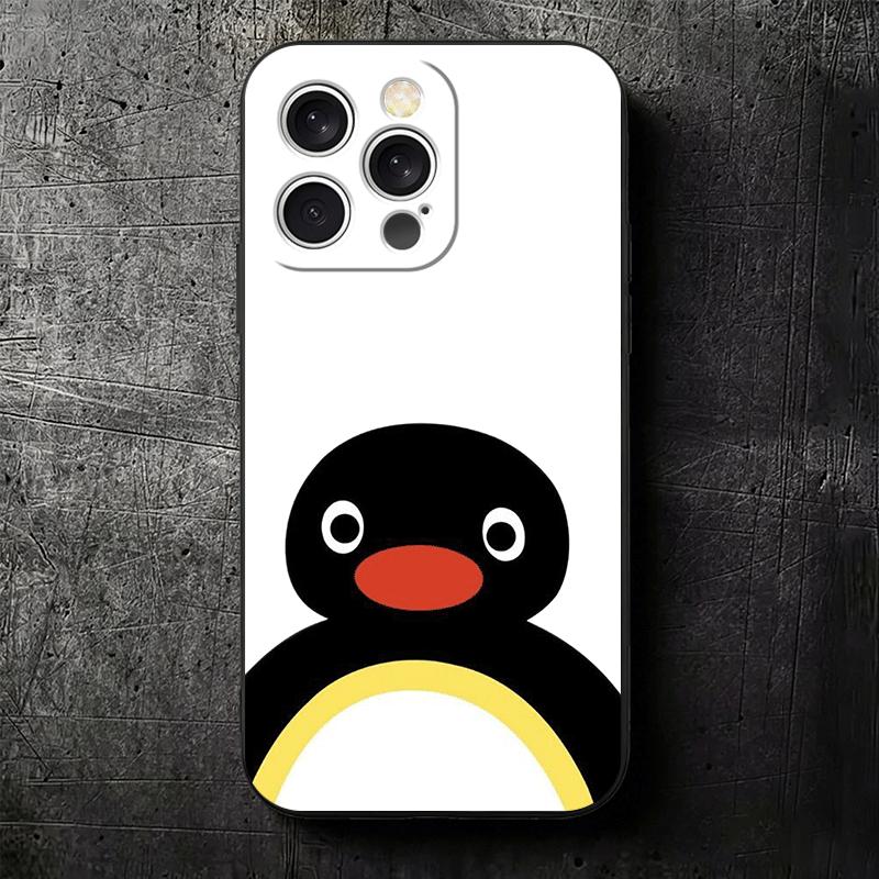 Cartoon P-Pingu Penguin Soft Phone Case for iPhone 16 16E 17 Air 15 Pro Max 14 Plus 13 Mini 11 12 7 Black Cover Back Shell