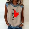 Sleeveless Pullover Casual T Shirt for Women Round Neck Loose Fit Printed Top with Raglan Sleeves and Contrast Trim