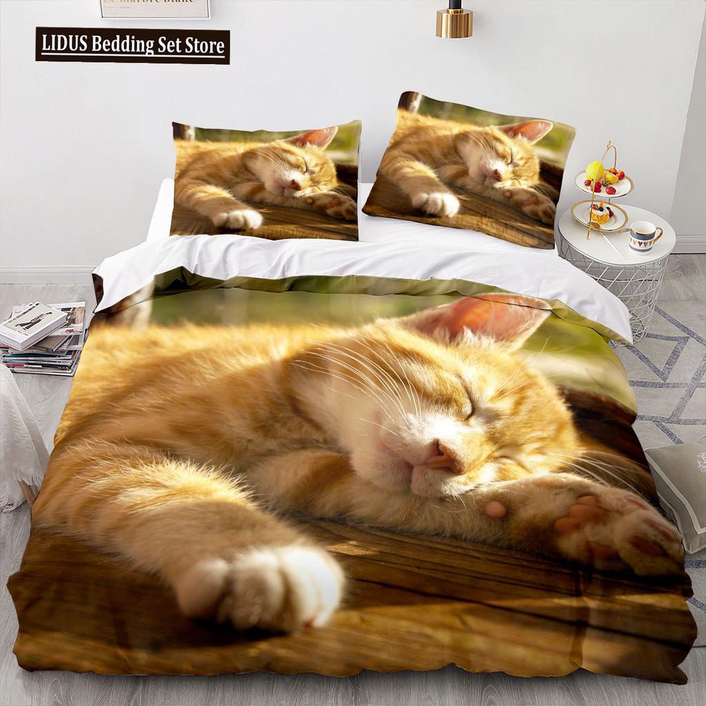 3D Animal Cat Quilt Cover 3D Large Printed Double Size Quilt Cover Bedding Set Single Set