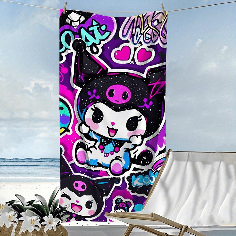 Kawaii Kuromi Graffiti Beach Towel - Purple Pink Cartoon Quick Dry Towel for Beach Vacation, Swimming & Pool Use