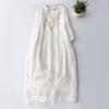 Abito Retro Estivo da Donna 2026 con Scollo Incrociato Ricamato in Cotone e Lino con Collo alla Coreana e Maniche a Tre Quarti