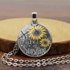 Vintage Sunflower You Are My Sunshine Cabochon Glass Chain Necklace Jewelry