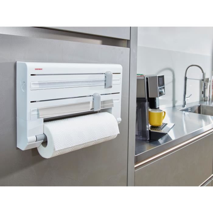 Leifheit Parat Comfortline 25703 Wall-mounted Dispenser, Kitchen Wall-mounted Roll Holder for 3 Rolls with Sharp Blades, White