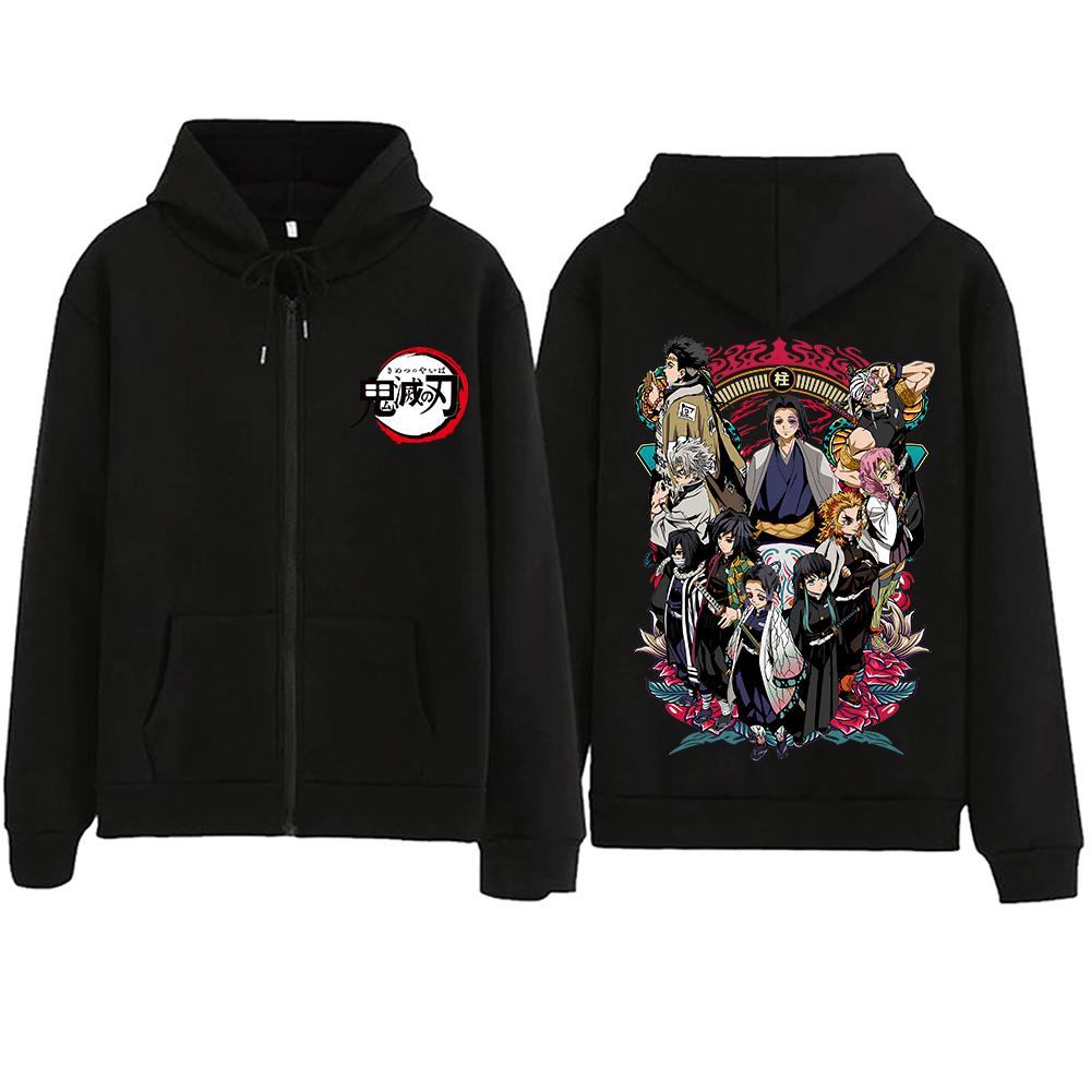 Demon Slayer Zipper Hoodie Women Men Anime Oversized Hoodies Coat Top Full Zip Sweatshirts Jackets