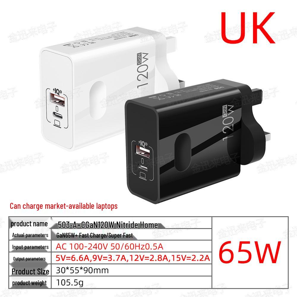 120W GaN Charger with EU/UK Plugs - 65W Ultra-Fast Charging for Laptops