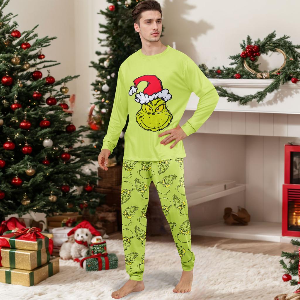 Print Cute Family Set Pajamas, Home Clothes, Family Set Long Sleeve Top Pants Set