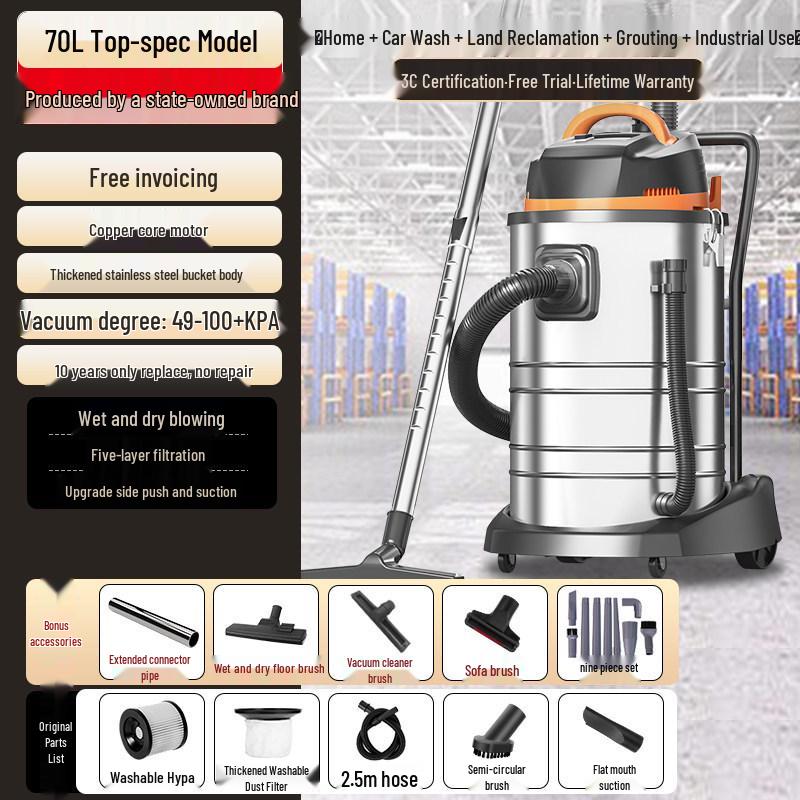 High-Power Industrial Vacuum Cleaner for Home, Car, and Small-Scale Cleaning
