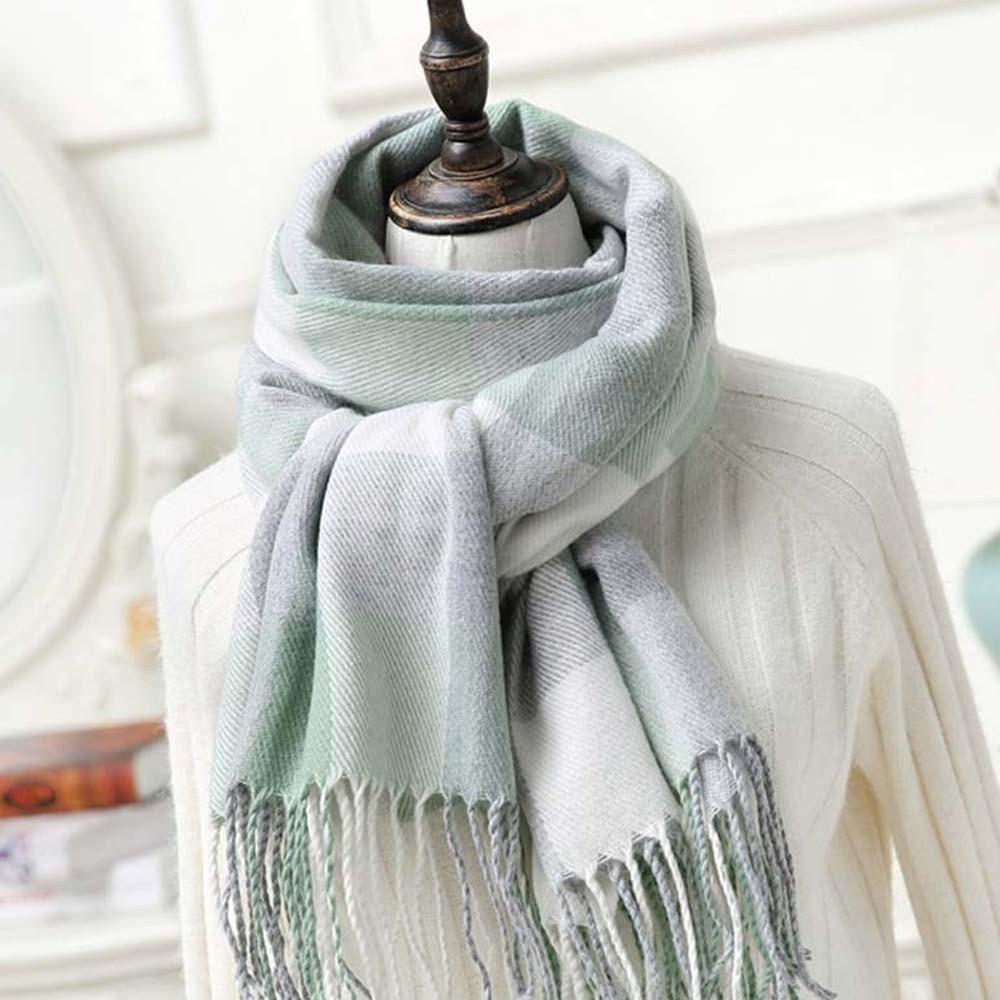 Cold-proof Classic Plaid Scarf Soft Long Neckscarf with Tassel Large Knitted Wool Shawl  Women
