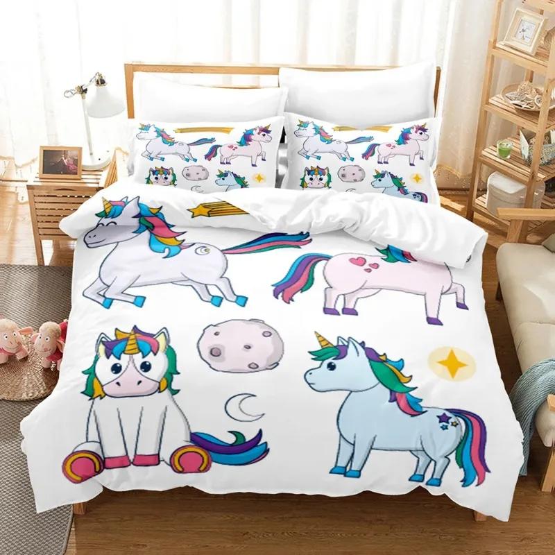 Carton Unicorn Comfortable Quilt Cover Set Children Kids Winter Soft Duvet Cover Sets ,twin Ful Quen King Bedrom Set Home Textile House De Couete