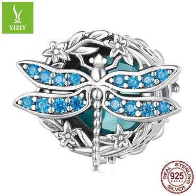 Libellula Blu Braccialetto Fai da Te Perline, Pastorale Piccolo Fresco Argento S925 Perline Insetto Perline Sfuse