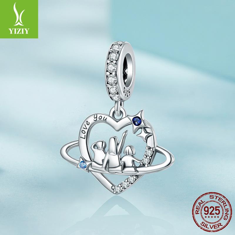 S925 Sterling Silver Love Family Pendant Accessories, Warm And Happy Family Diy Beaded Bracelet