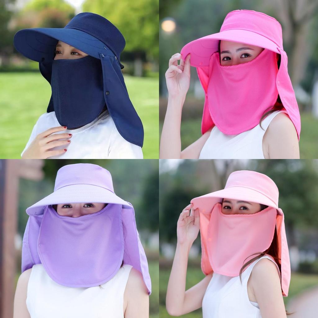 Summer Sun Protection Wide Brim Hat With Removable Face Cover For Outdoor Travel Adults