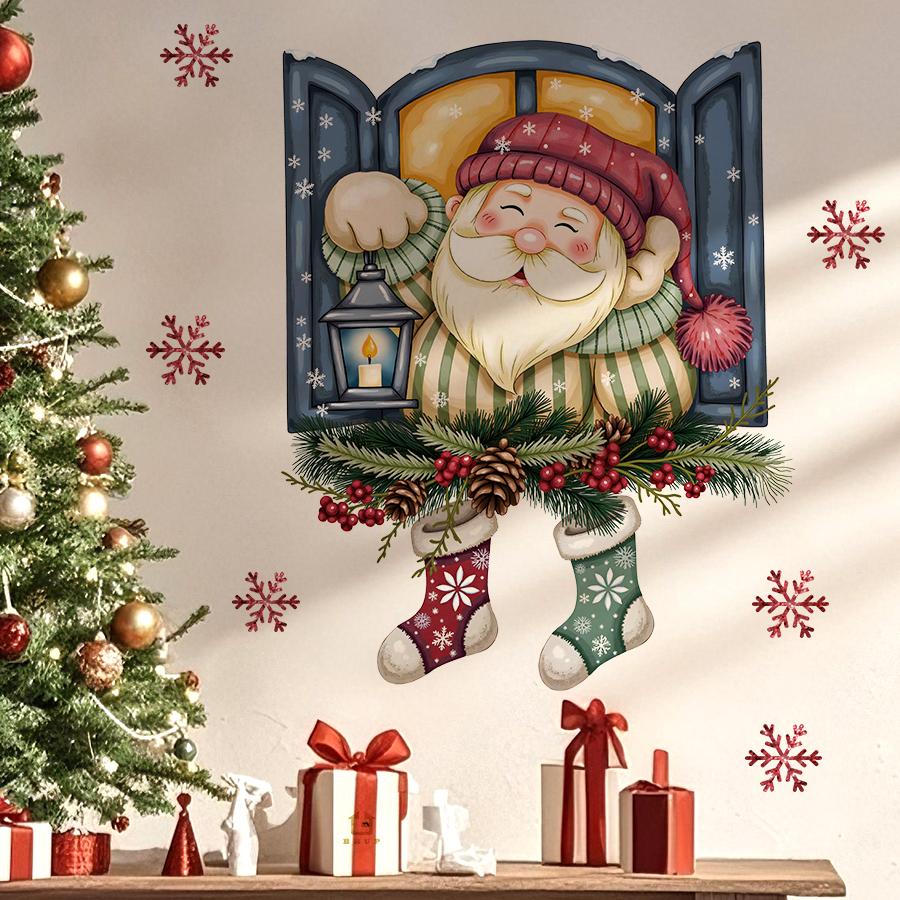 Cartoon Santa Claus Wall Sticker Removable PVC Party Decoration Suitable for Nursery Room Baby Bedroom Home Decoration