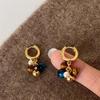Vintage Natural Stone Colored Round Beads Pendant Gold Earrings Trendy Jewelry Unusual Ear Accessories for Women