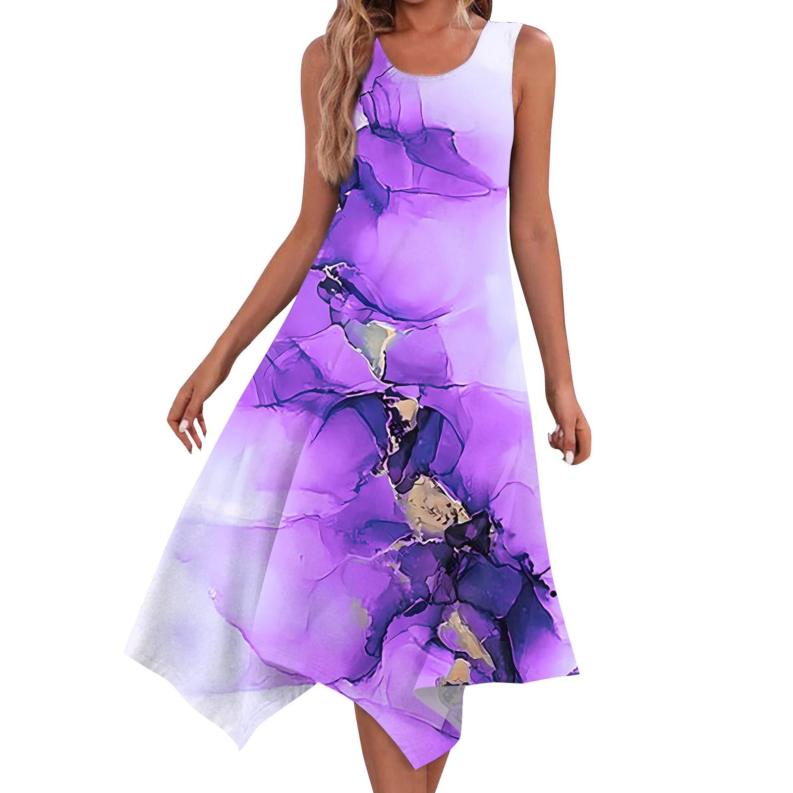 

Жіноча повсякденна модна сукня міді без рукавів із нерівним подолом і круглим вирізом XL фіолетовий