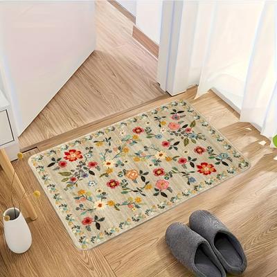 Vintage Floral Floor Mat, Bedroom Soft Anti Slip Carpet, Entrance Water Absorbing Decorative Floor Mat, Home Decoration