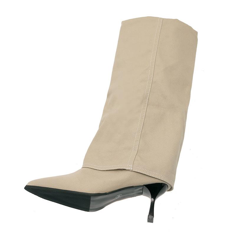 Autumn and Winter New Pointed Long Tube Thin Heel Trouser Boots Women's Retro Leather Boots But Knee High Heel Fashion Boots