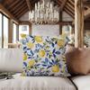 1Pc Watercolor Lemon Blue Leaf Print Throw Pillow Cover,Suitable For Sofa,Bedroom,Living Room,A Fresh Gift For Home Decor Lovers
