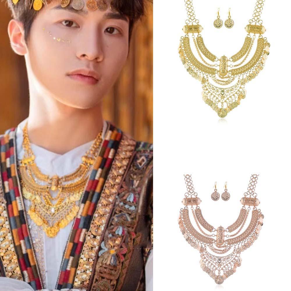 3pcs/set Bohemian Style Ethnic Style Jewelry Set Zinc Zinc Alloy Coin Tassel Necklace  Party