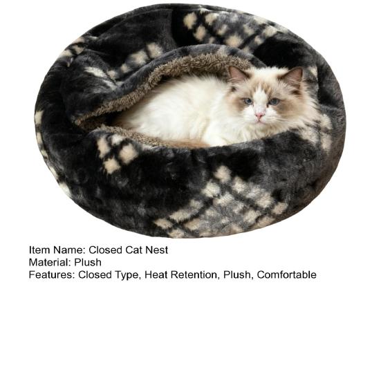 Plüsch-Katzenbett mit Kapuze, halbgeschlossenes beruhigendes Nest, selbstwärmende Höhle, gemütliches Bett für Wohnungskatzen oder kleine Hunde, abnehmbarer waschbarer Bezug mit