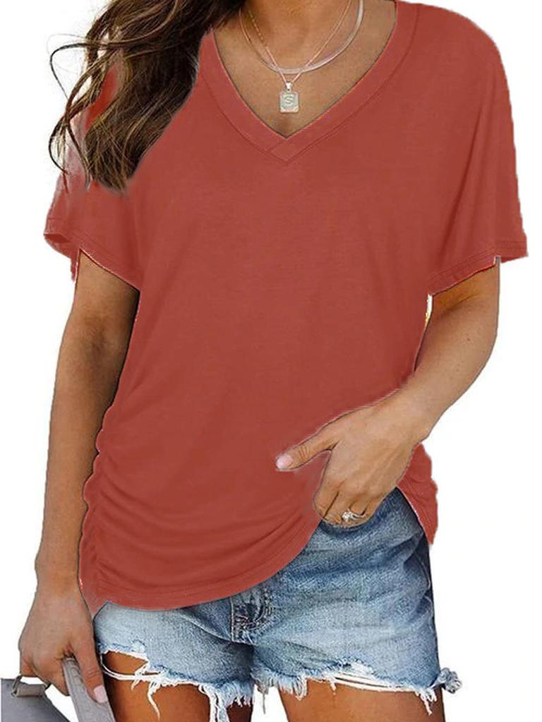 Summer Women's T-Shirt V-Neck Solid Short Sleeve Top