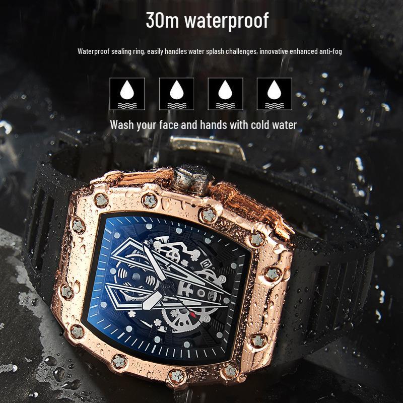 Men's Large Dial Waterproof Sports Quartz Watch with Luminous Square Design