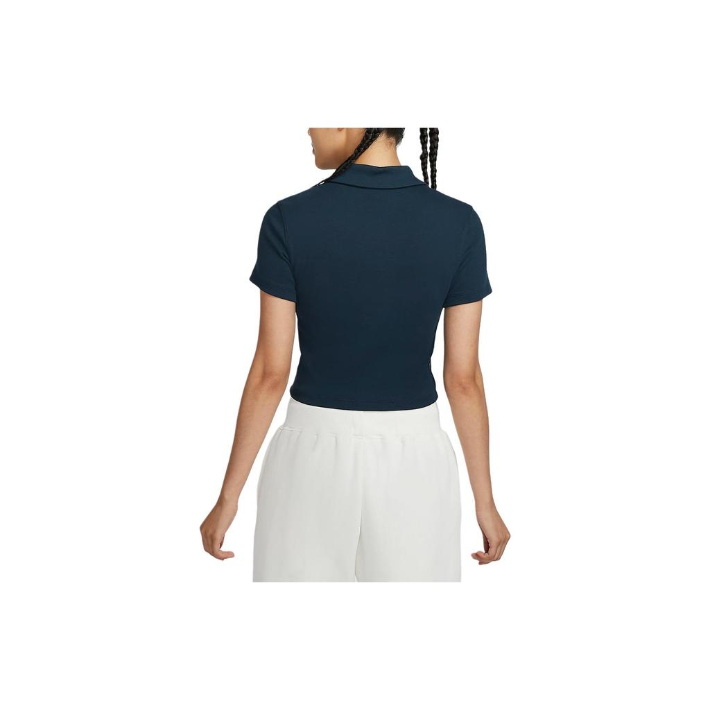 Nike Sportswear Essentials Series Embroidered Logo Short Slim Fit Polo Shirt Women Polo Shirts Deep-Sea-Blue Sail DV7885478